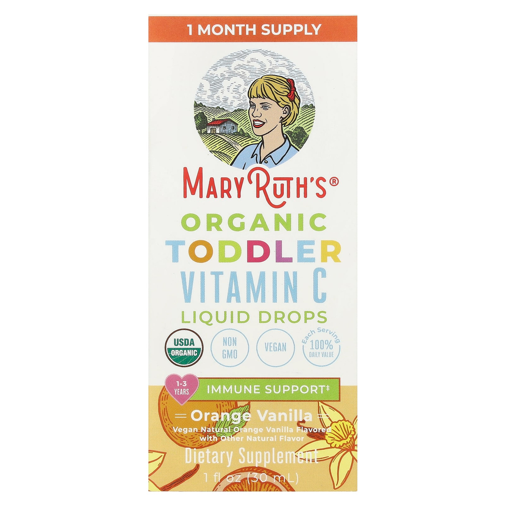 MaryRuth's, Жидкие капли с витамином С для малышей, для детей от 1 до 3 лет, апельсин и ваниль, 30 мл (1 жидк. унц.)