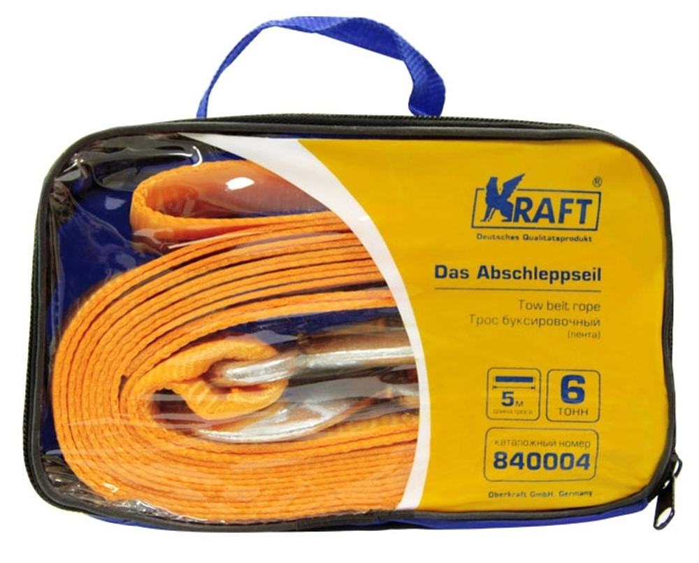 Трос буксировочный  6т; полиэстер с крюками Kraft KT 840004