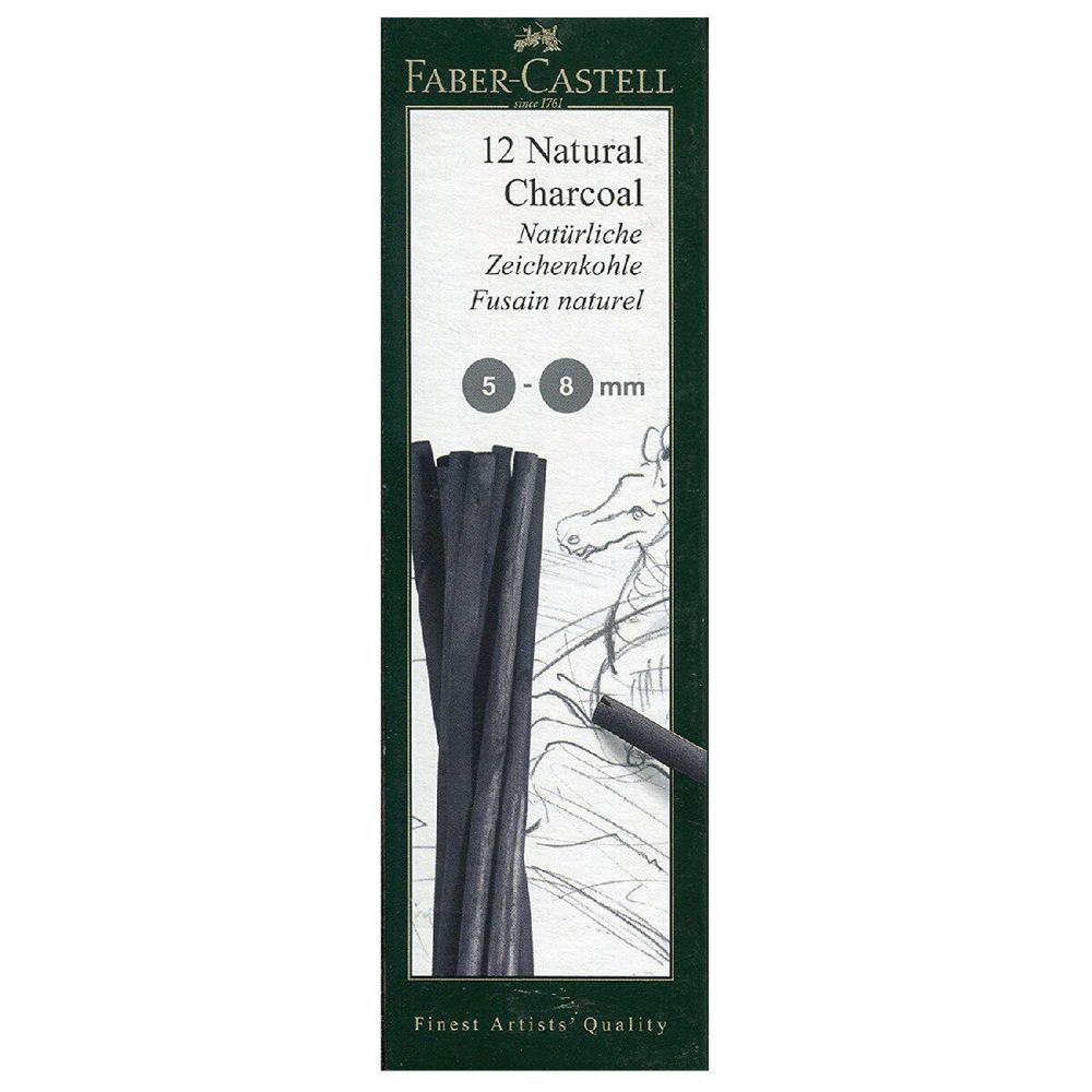 Уголь натуральный для рисования FABER-CASTELL, НАБОР 12 шт., "Pitt", толщина 5-8 мм, 129298