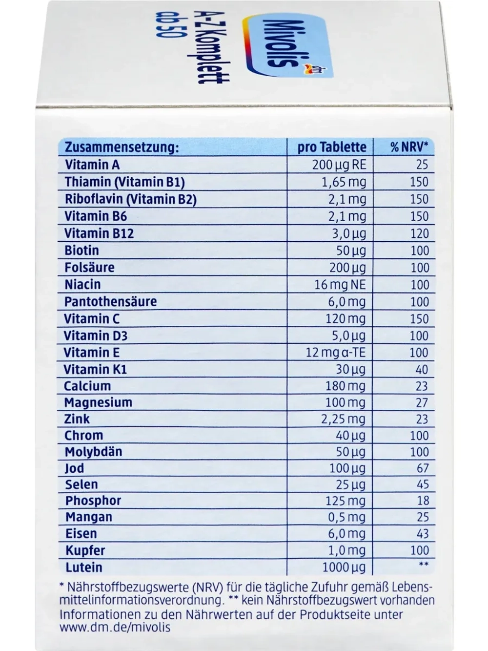 Mivolis комплекс витаминов (от 50 лет) 100 шт., 153 г