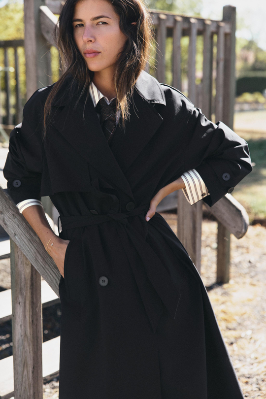 ZARA ТРЕНЧ С ПОЯСОМ WATER REPELLENT WINDPROOF, ЧЕРНЫЙ