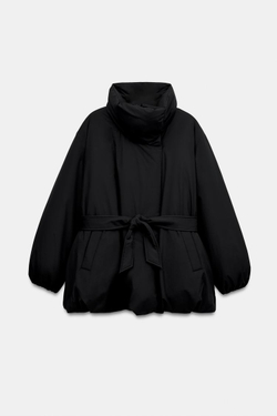 ZARA СТЕГАНЫЙ АНОРАК С РЕМНЕМ, ЧЕРНЫЙ