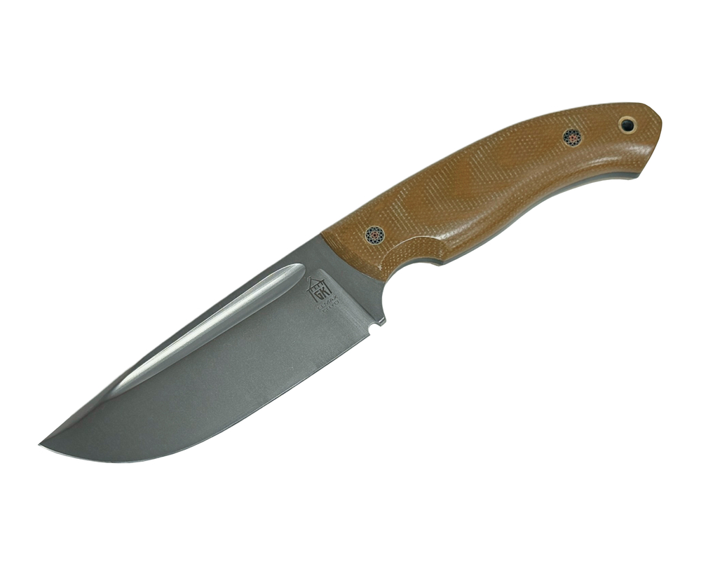 Нож Райбек, сталь Elmax, рукоять микарта горчичная (пины), Град Горький