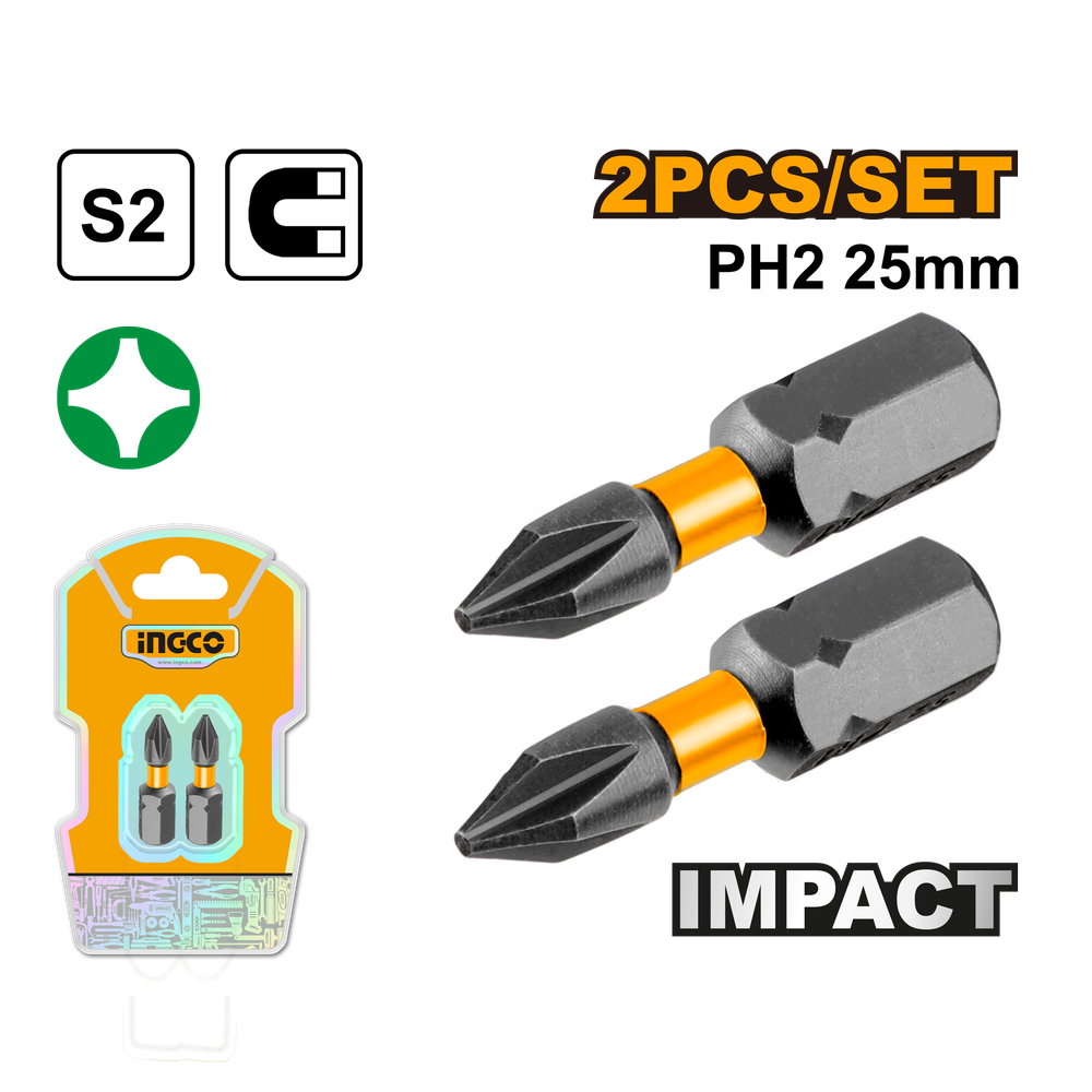 Набор ударных бит IMPACT INGCO SDBIM71PH225 INDUSTRIAL РН2х25 мм 2 шт. Набор ударных бит IMPACT INGCO SDBIM71PH225 INDUSTRIAL РН2х25 мм 2 шт.