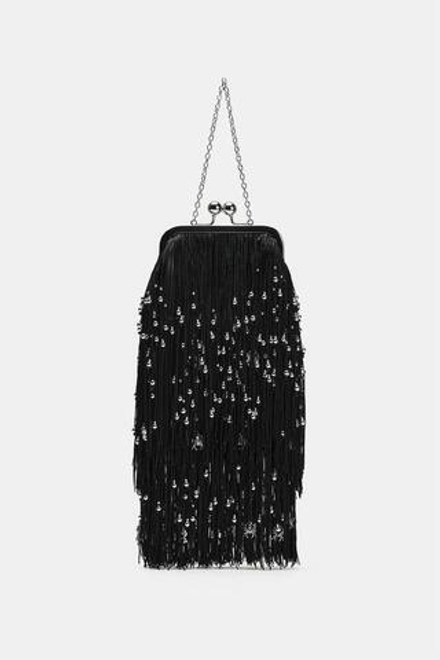ZARA СУМКА С БУСИНАМИ, ЧЕРНЫЙ