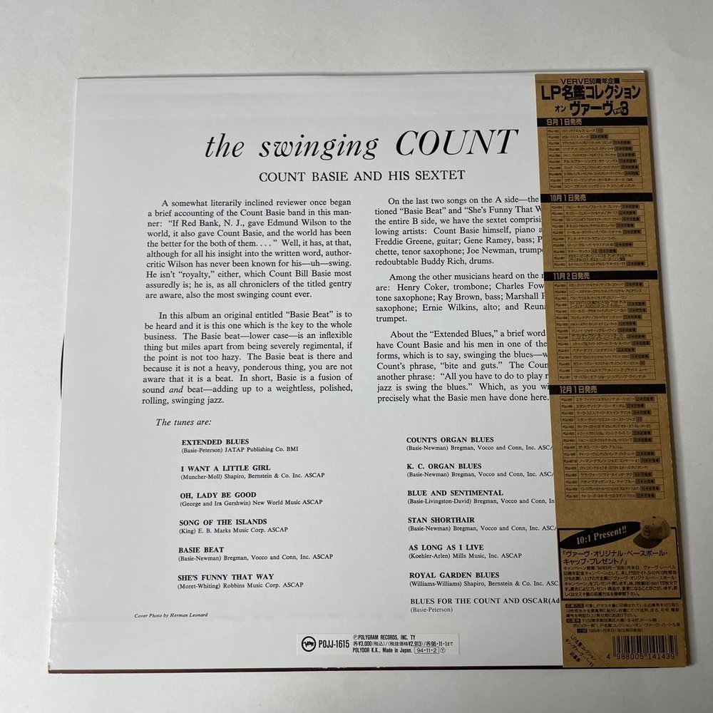 Винтажная виниловая пластинка LP Count Basie And His Sextet The Swinging Count (Japan 1994) (Obi)