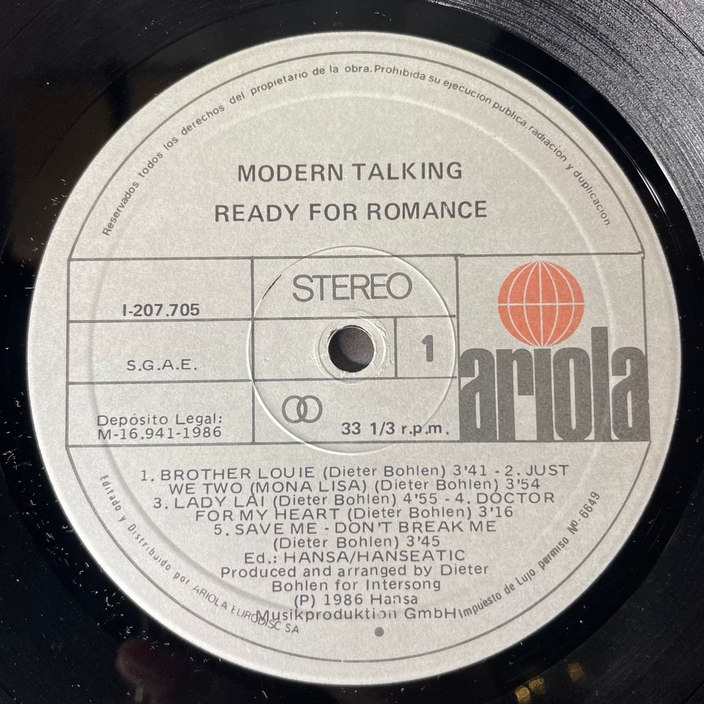 Винтажная виниловая пластинка LP Modern Talking, Ready For Romance (The 3rd Album) (Испания 1986) Brother Louie