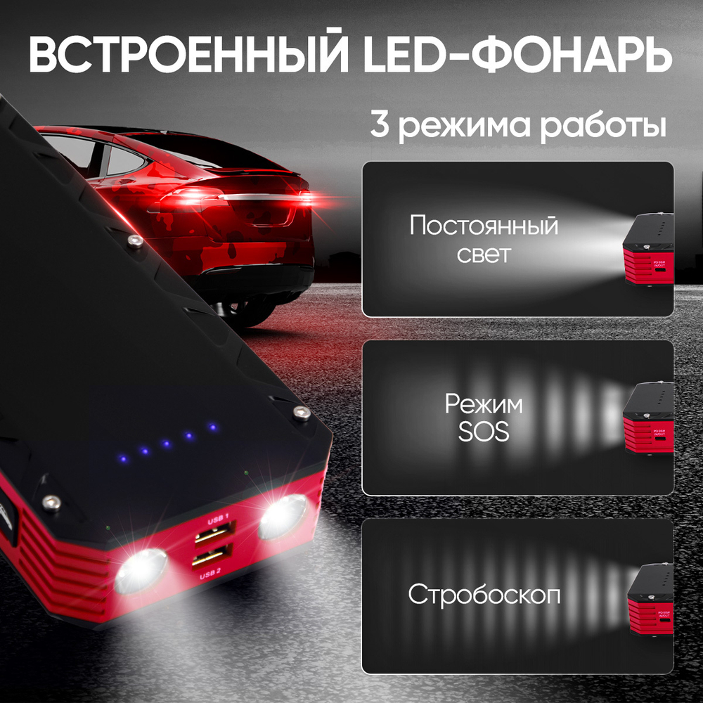 Пусковое устройство 12В, 20 000 мАч, 1000/2000А iCartool IC-JSL20