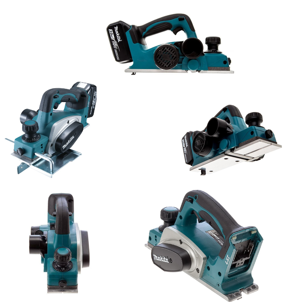 СУПЕР ЦЕНЫ! КОМПЛЕКТ: Аккумуляторный рубанок Makita LXT 18 В, ДВА Аккумулятора 3,0 Ач, Зарядное устройство, КЕЙС, Макс. ширина строгания 82 мм, глубина 2 мм, Мах глубина выборки четверти 9 мм DKP180RFE