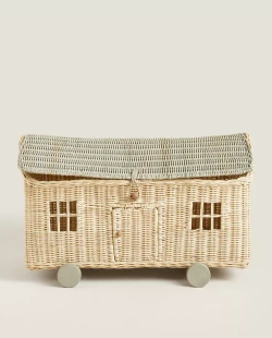 ZARA HOME КОРЗИНА В ФОРМЕ ДОМИКА ДЛЯ ХРАНЕНИЯ ДЕТСКИХ ИГРУШЕК, СВЕТЛО-БЕЖЕВЫЙ