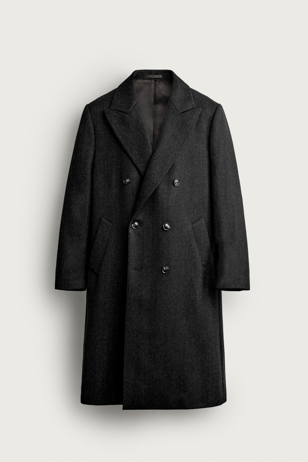 ДВУБОРТНОЕ ПАЛЬТО ИЗ 100% ШЕРСТИ В ЕЛОЧКУ — ZARA