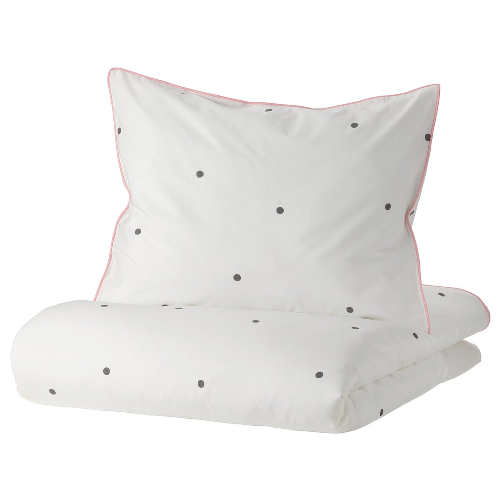 IKEA VÄNKRETS  (ИКЕА ВЭНКРЕТС)  -  Пододеяльник и наволочка - рисунок в горошек белый/розовый 150x200/50x60 см
