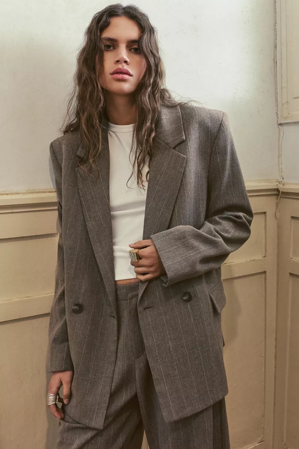 Блейзер в полоску с перекрещивающимися лацканами - PULL&BEAR