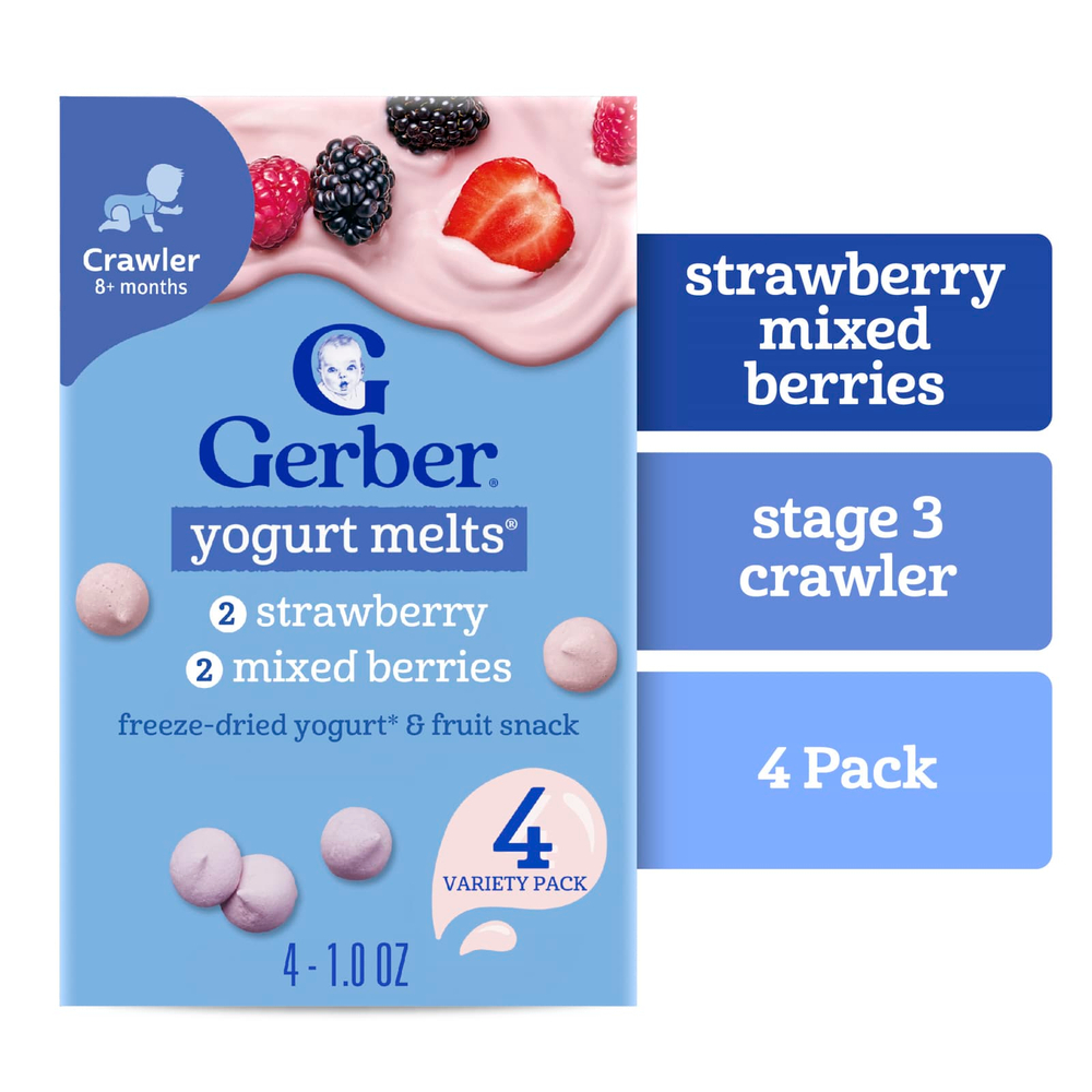 Gerber, Yogurt Melts®, для детей от 8 месяцев, ассорти из 4 шт. по 28 г (1 унция)