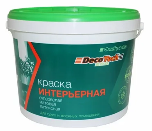 "Decotech"™ краска латексная ЕСО белая интерьерная для окраски стен и потолков в помещениях с умеренной влажностью, универсальная, матовая 14кг.