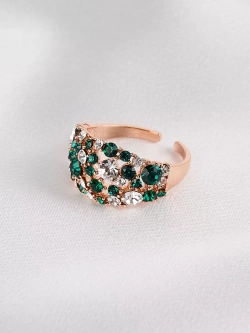 Кольцо Россыпь из зеленых камней Swarovski