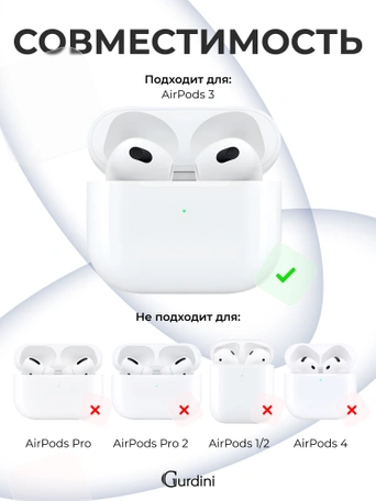 Чехол для Airpods 3 Gurdini силиконовый с карабином Темно Синий