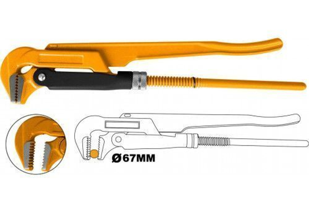 Ключ трубный рычажный 2"х67 мм INGCO HPW04021