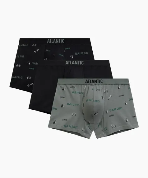 Трусы мужские боксеры (3шт), Atlantic 3MH-223, хлопок, черный + черный + светлый хаки
