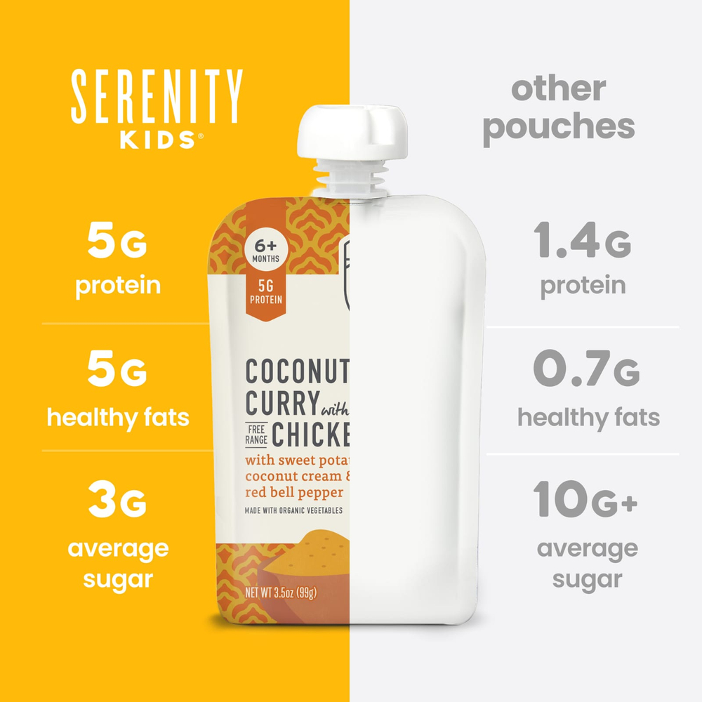 Serenity Kids, карри с кокосом и курицей, выращенной в естественных условиях, для детей от 6 месяцев, 99 г (3,5 унции)