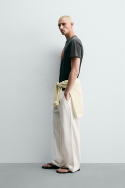 ZARA БРЮКИ RELAXED FIT В ЕЛОЧКУ, БЕЛЫЙ