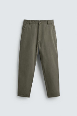 ZARA БРЮКИ CARROT FIT С ЭФФЕКТОМ ПОТЕРТОСТИ, ХАКИ
