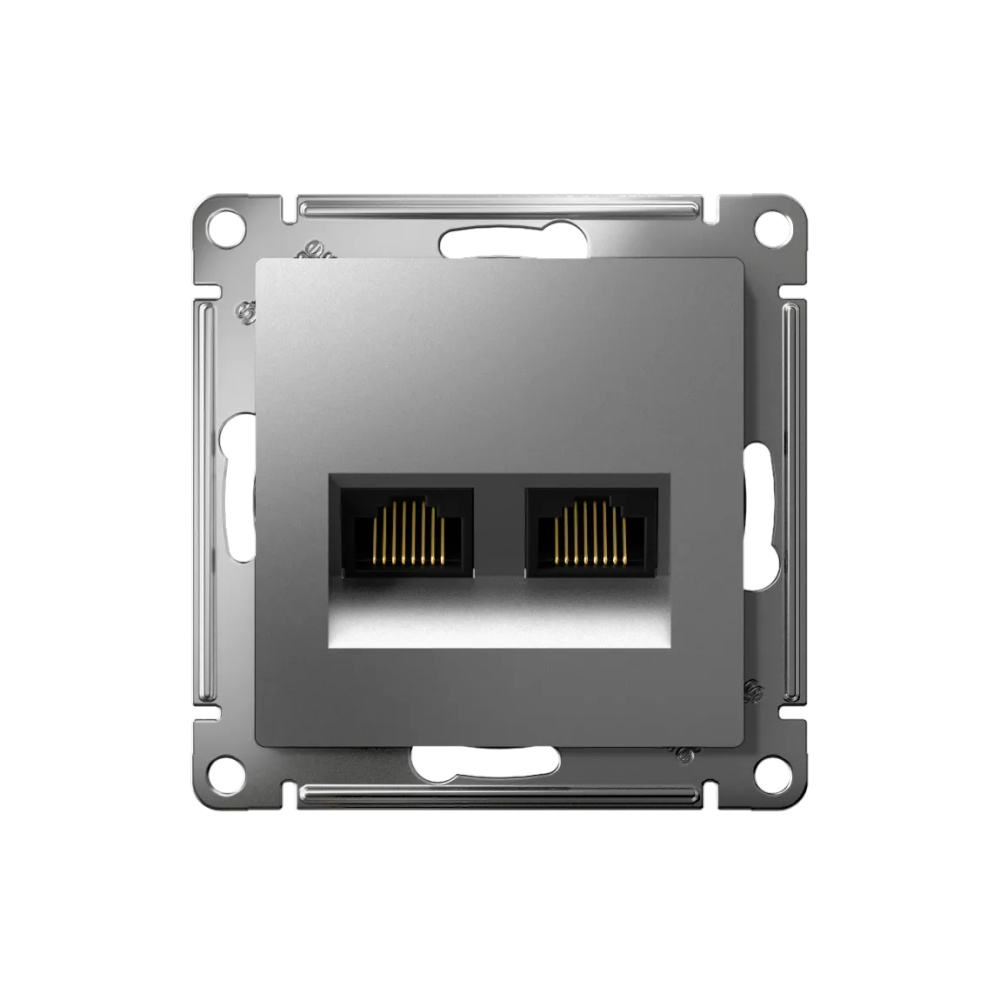 ATLASDESIGN РОЗЕТКА двойная компьютерная RJ45+RJ45 кат. 5e, механизм, СТАЛЬ