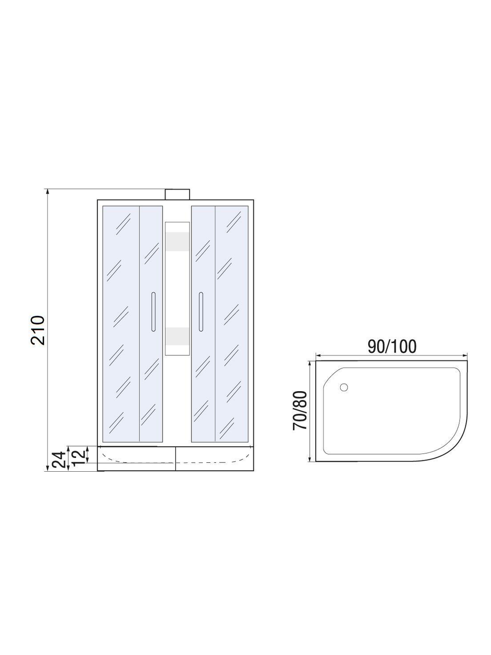 Душевая кабина RIVER NARA 90/70/24 МТ L Душевая кабина 90x70x210 10000008788 Правая или левая  Ассимметрия