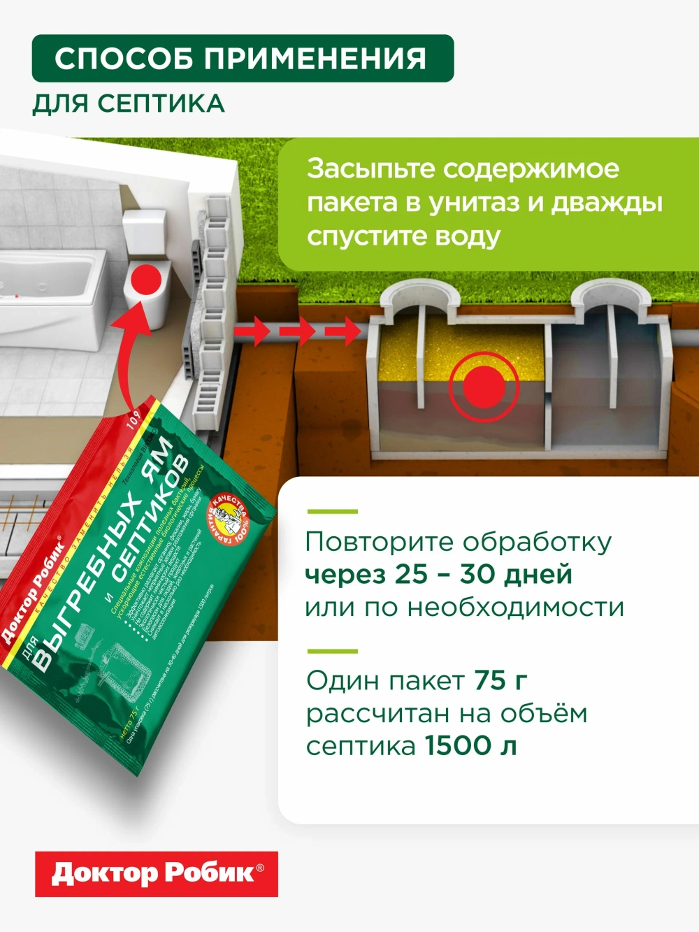 Доктор Робик 109 для выгребных ям и септиков, 75г