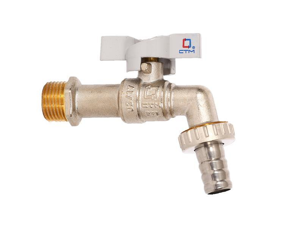 Кран со штуцером 3/4", STM, никель, бабочка