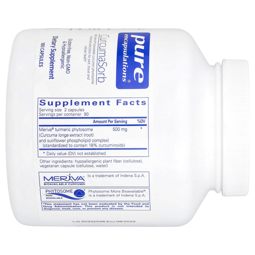 Pure Encapsulations, CurcumaSorb, 180 капсул (250 мг на капсулу)