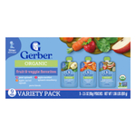 Gerber, органические смеси для пюре, ассорти, 2nd Foods®, любимые фрукты и овощи, 9 паучей по 99 г (3,5 унции)