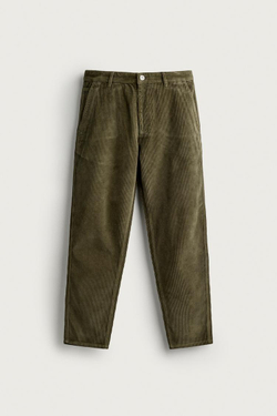 ZARA ВЕЛЬВЕТОВЫЕ БРЮКИ CARROT FIT С ЭФФЕКТОМ ПОТЕРТОСТИ, ХАКИ