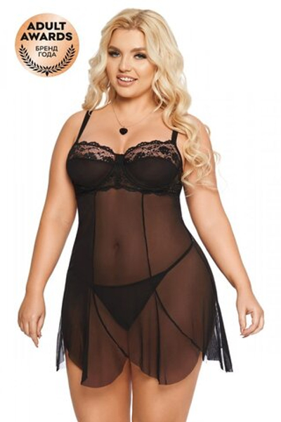Ночная сорочка и стринги SoftLine Collection Carla черная XXL