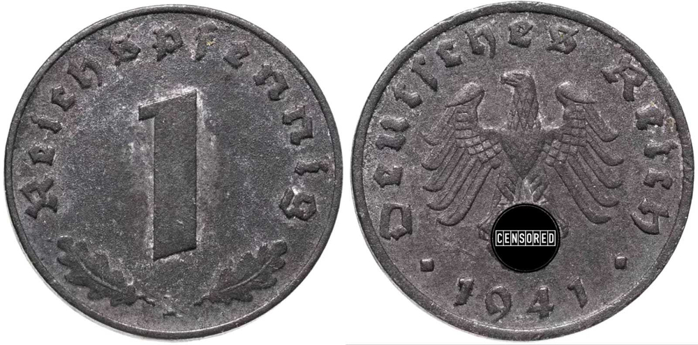 Германия 1 рейхспфеннинг 1940-1945 Герб - орел XF
