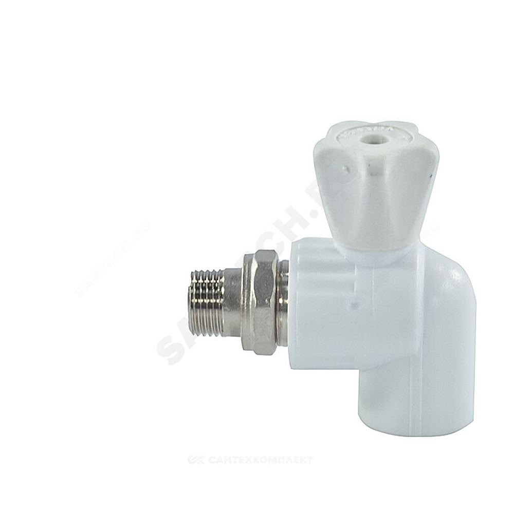 Кран шаровой PP-R белый Дн 25х3/4" НР угловой для радиатора VALFEX 10148025