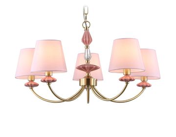 Подвесная люстра с абажуром и декором из керамики 5*Е14 LH75024/5 GD/PI золото/розовый High Light Ceramo Classic Ambrella