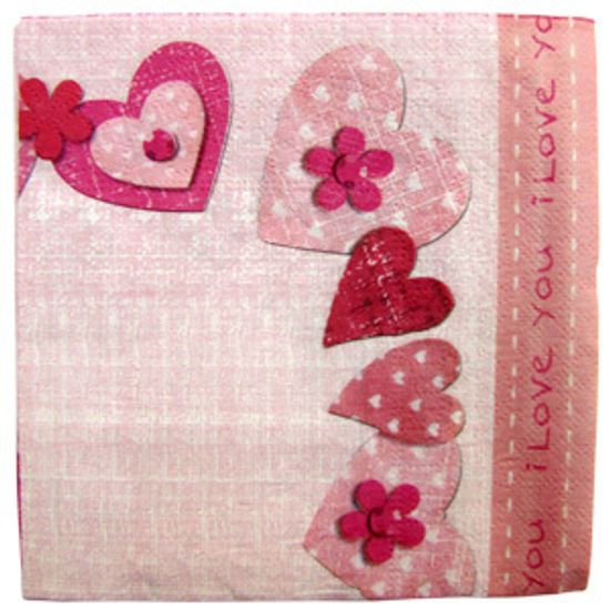 Салфетки Сердечки I love you 33см X 33см 20шт