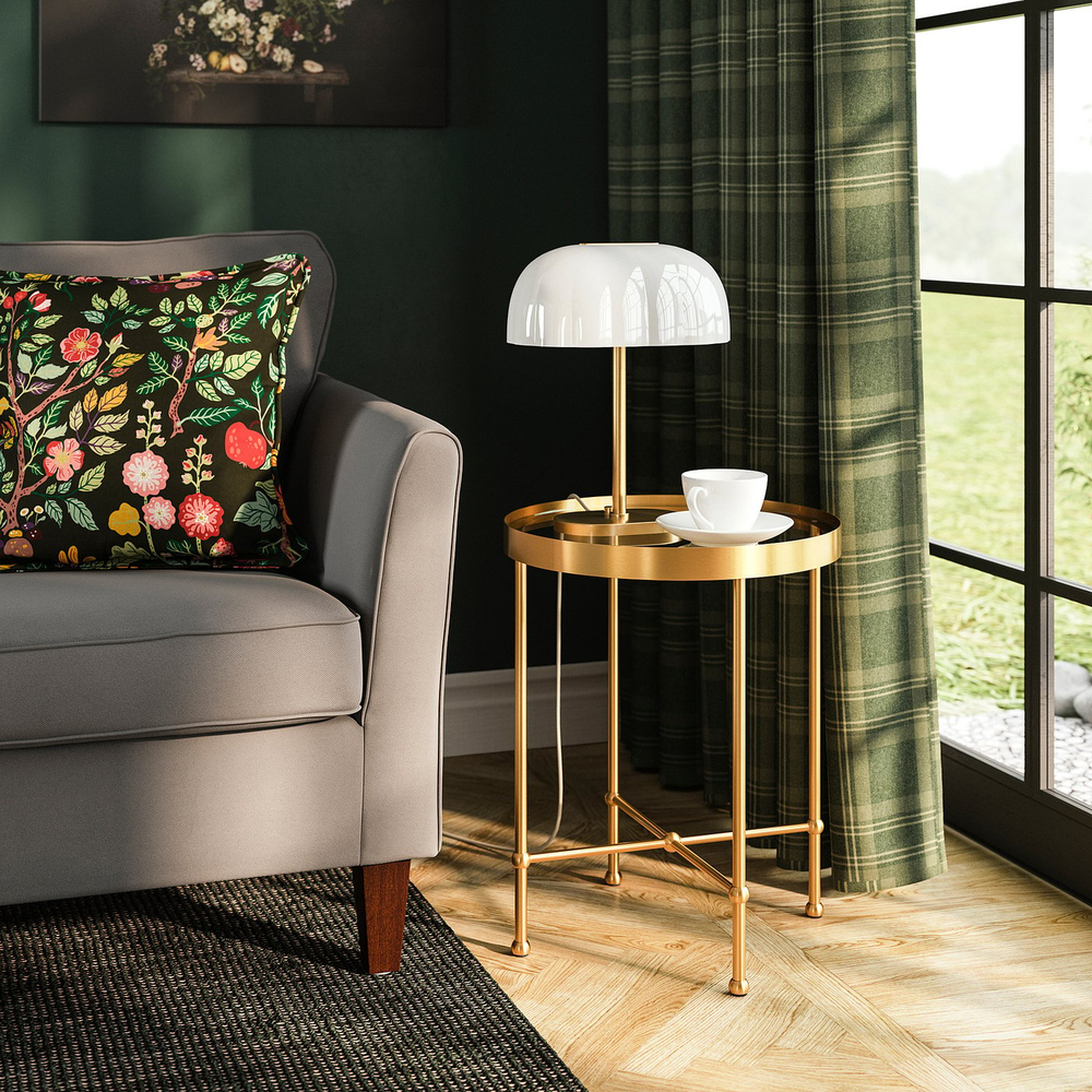 IKEA AKTERSPRING  (ИКЕА АКТЕРСПРИНГ)  -  Лампа настольная - опаловый белый стекло/под латунь 39 см