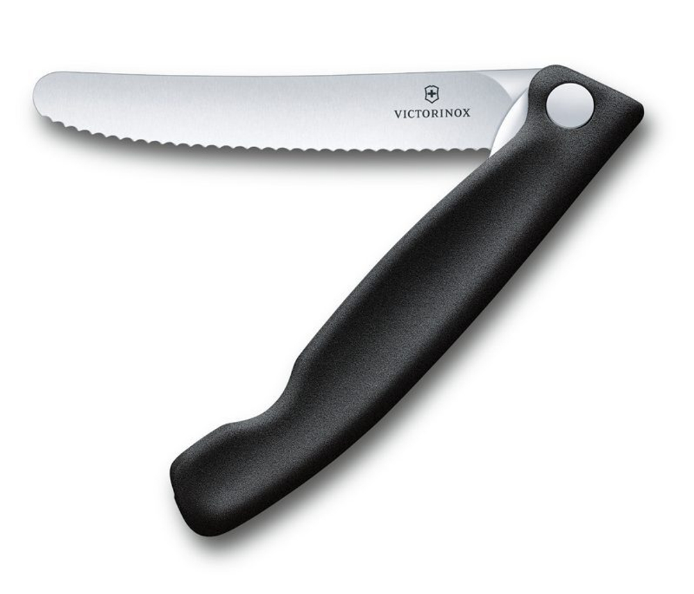 Нож Victorinox для томатов и сосисок, лезвие 11 см волнистое, черный