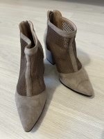 Женские ботильоны-сетка из замши Gold Heels на каблуке, серо-бежевые, размер 35