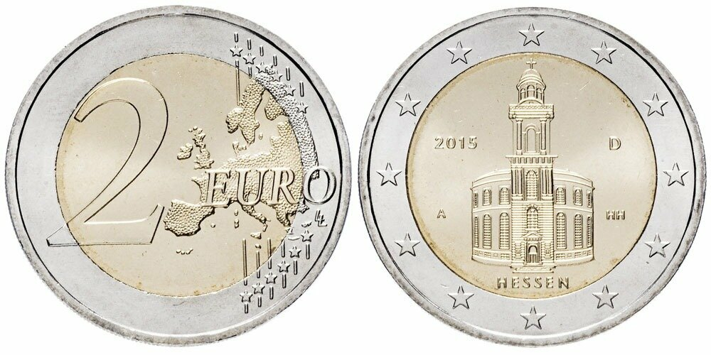Германия 2 евро, 2015 Церковь Св. Павла во Франкфурт-на-Майне, Гессен aUNC