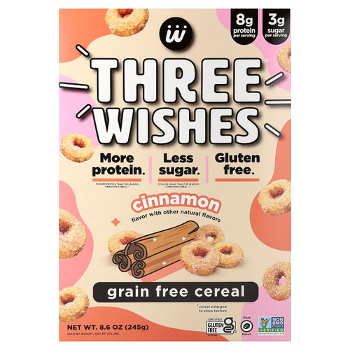 Three Wishes, Хлопья без злаков, корица, 245 г (8,6 унции)
