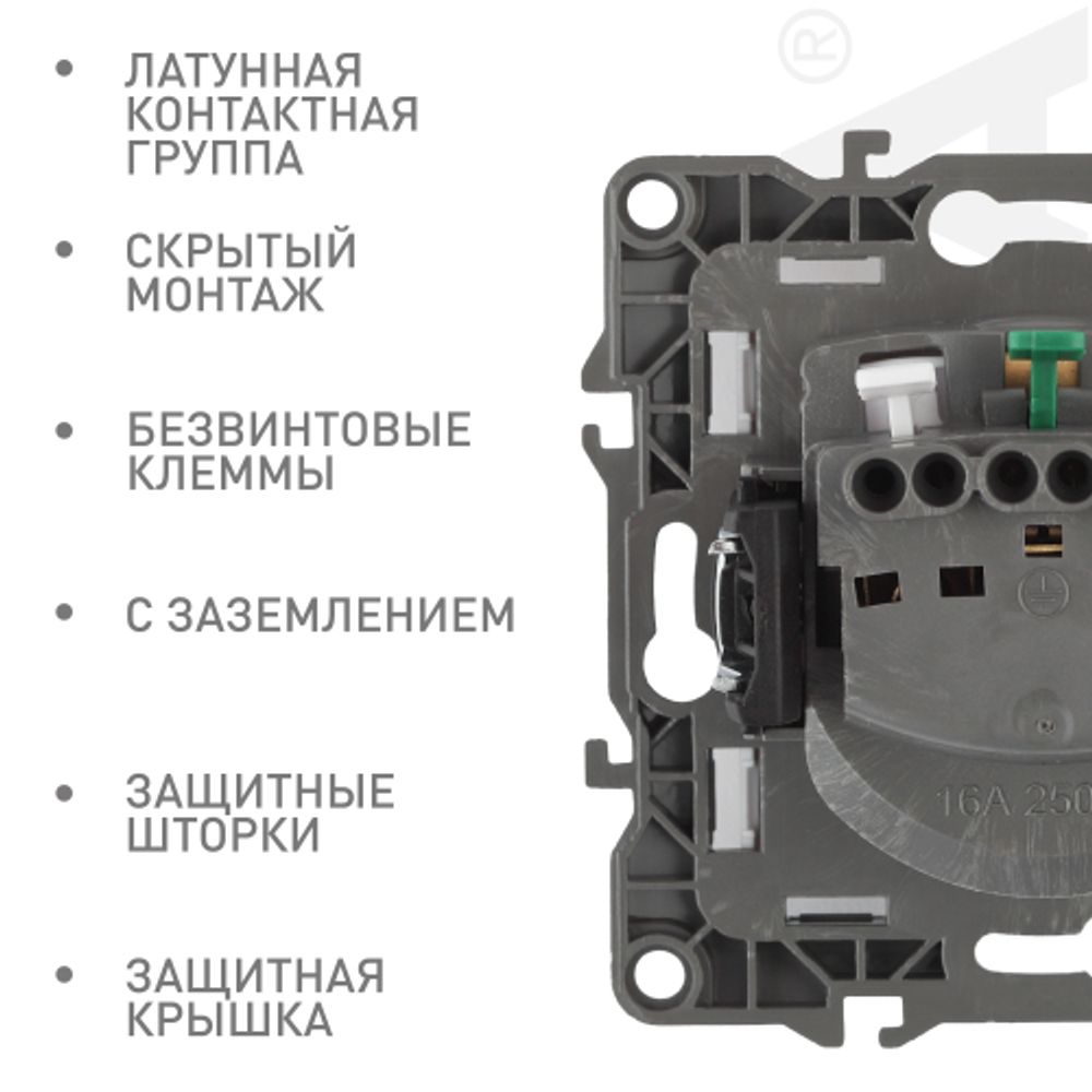 Розетка ЭРА Серия 12 12-2103-05 с заземлением 2P+E Schuko со шторками с крышкой 16A-250В IP20 антрацит | Эра 12