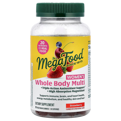 MegaFood, мультивитамины для всего тела для женщин, со вкусом клубники, 90 вегетарианских жевательных таблеток