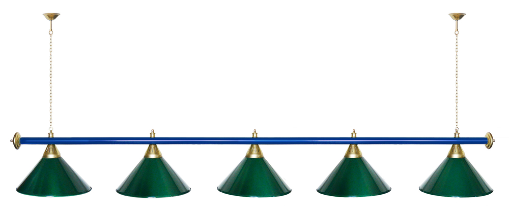 Лампа STARTBILLIARDS 5 пл. (плафоны зеленые,штанга золотая,фурнитура золото)