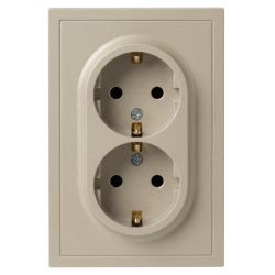 Розетка ЭРА Galaxy 15-2104-04 с заземлением двойная 2X2P+E Schuko 16А-250В IP20 шампань | Эра Galaxy