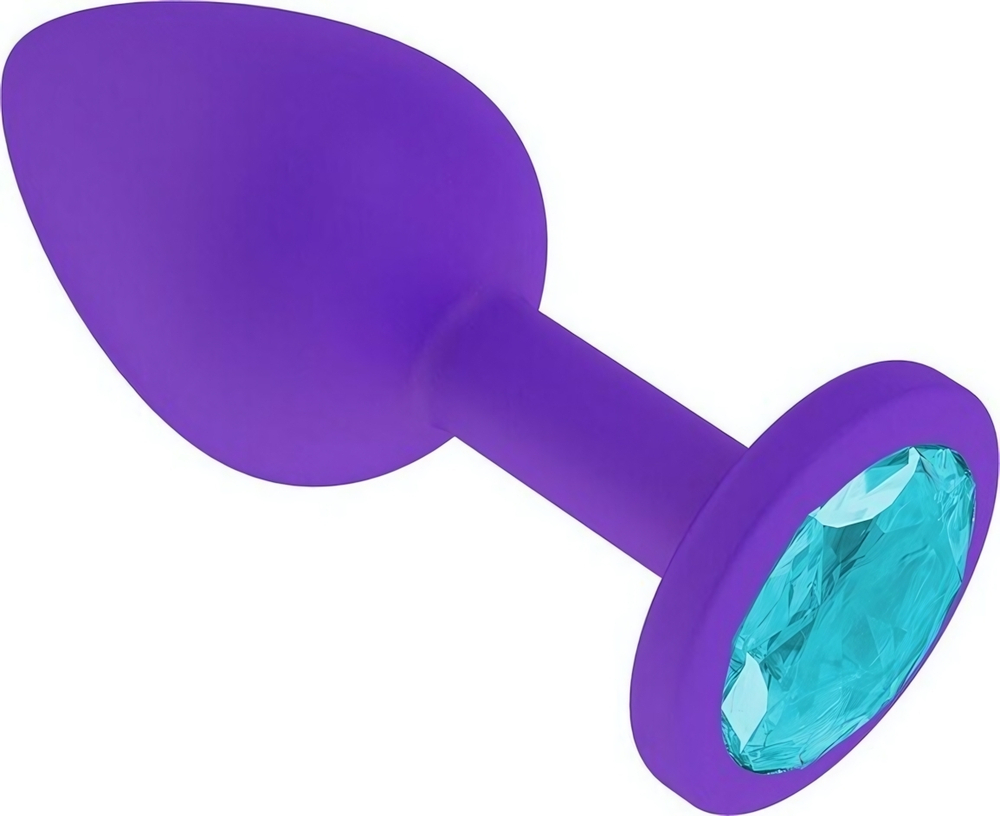 Маленькая фиолетовая пробка с голубым кристаллом ONJOY Silicone Collection (Цвет: фиолетовый с синим)