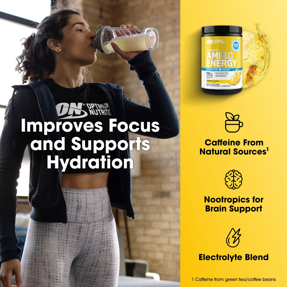 Optimum Nutrition, ESSENTIAL AMIN.O. ENERGY + ELECTROLYTES, ананасовый твист, 285 г (10,05 унции)