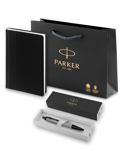 Подарочный набор: Шариковая ручка Parker PK IM MGREY BT , стержень Mblue в подарочной упаковке и Ежедневник  недатированный черный